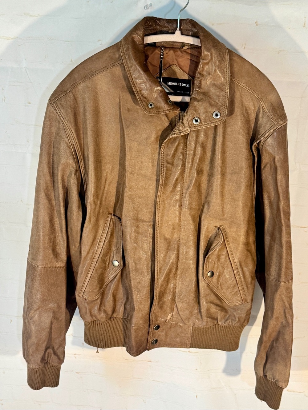 Members Only Genuine Leather Bomber Jacket Brown Vintage 80’s Y2K Mens 40 Large